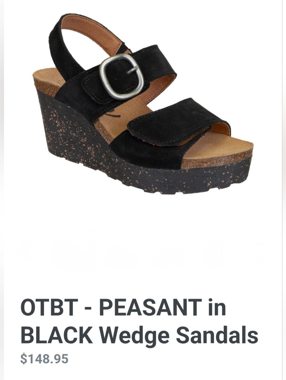 OTBT Black Suede Slingback Peasant Wedge Sandals Silver Buckle Sz 8.5 Summer